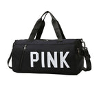 Pink duffel bag