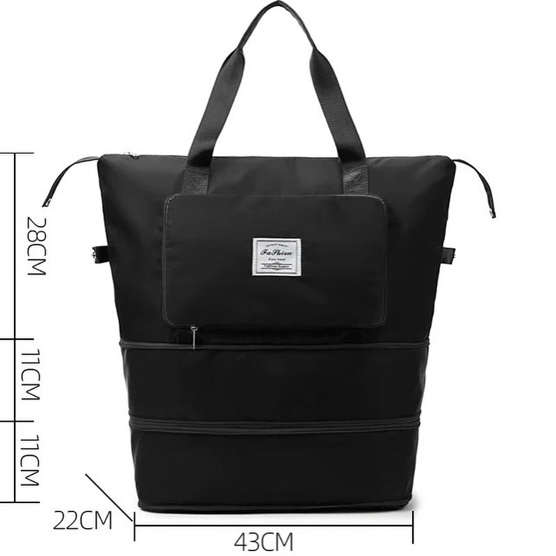 Multi-Compartment Expandable Tote Bag - Black Canvas