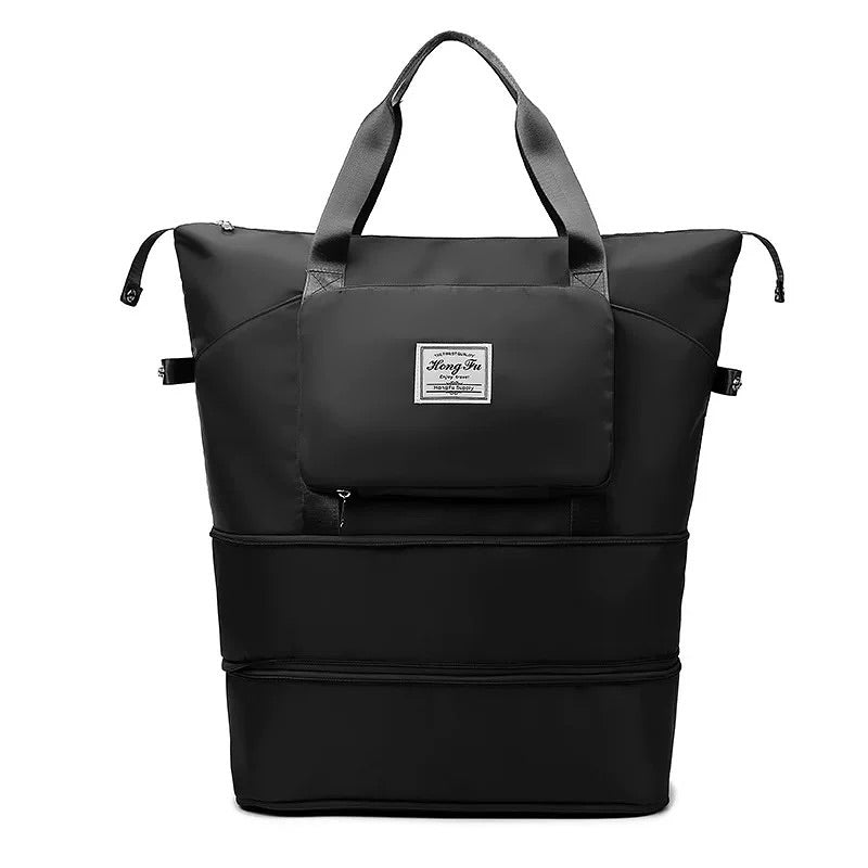 Multi-Compartment Expandable Tote Bag - Black Canvas