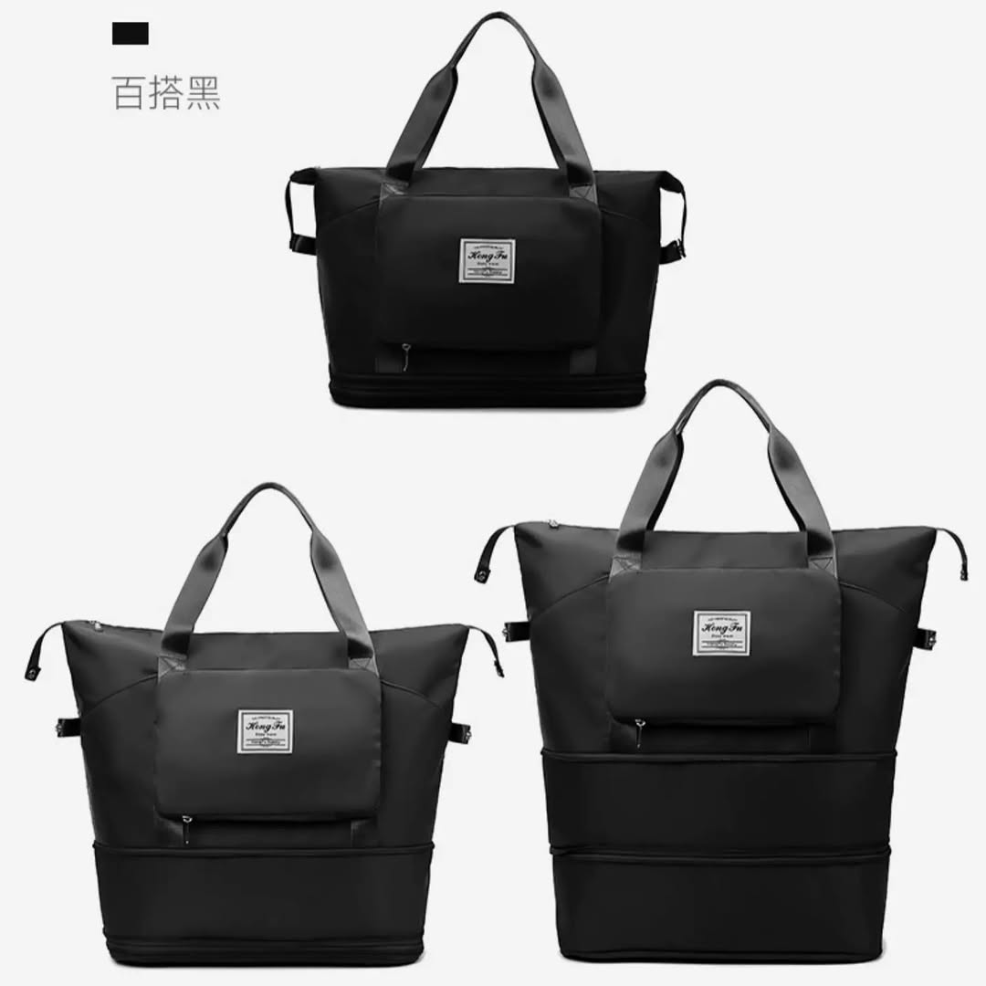 Multi-Compartment Expandable Tote Bag - Black Canvas